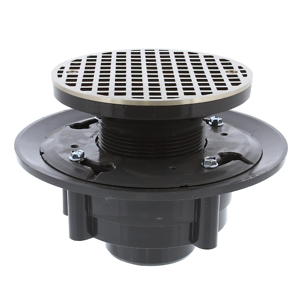 Jones Stephens 2in. x 3in. Heavy Duty PVC Drain Base with 3in. Plastic Spud and 6in. Nickel Bronze Strainer D49007 - main